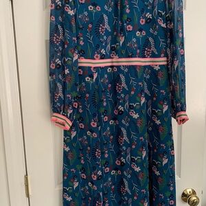 Boden Dark Teal Dress with Pink Floral Accents